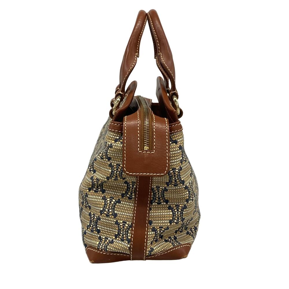 Celine Paris Macadam Handbag Beige Brown Dark Navy Jacquard Leather - Picture 2 of 15